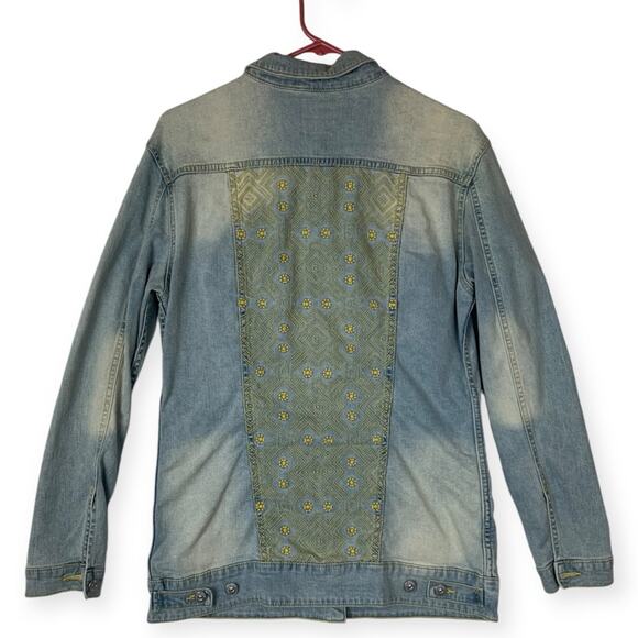 Lularoe women's medium denim jacket embroidery light wash casual yellow jean - Picture 1 of 8